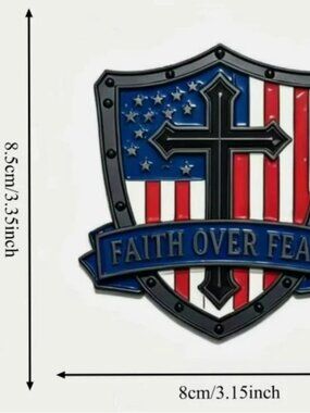 Faith Over Fear Metal Auto Decal US Flag Cross And Shield 3D Pattern